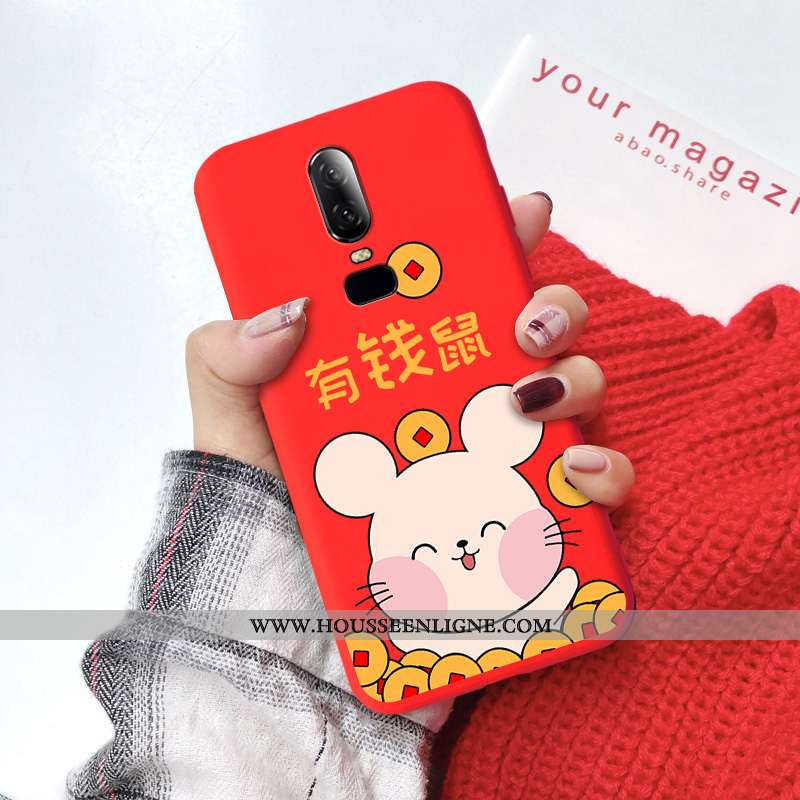 Coque Oneplus 6 Légère Fluide Doux Silicone Tout Compris Amoureux Charmant Rouge
