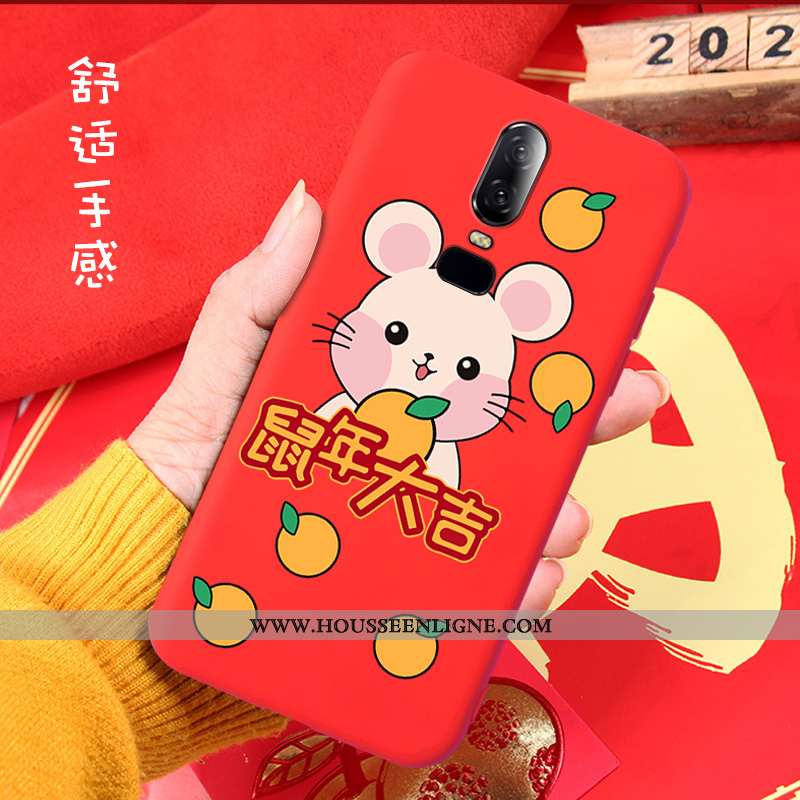 Coque Oneplus 6 Légère Fluide Doux Silicone Tout Compris Amoureux Charmant Rouge