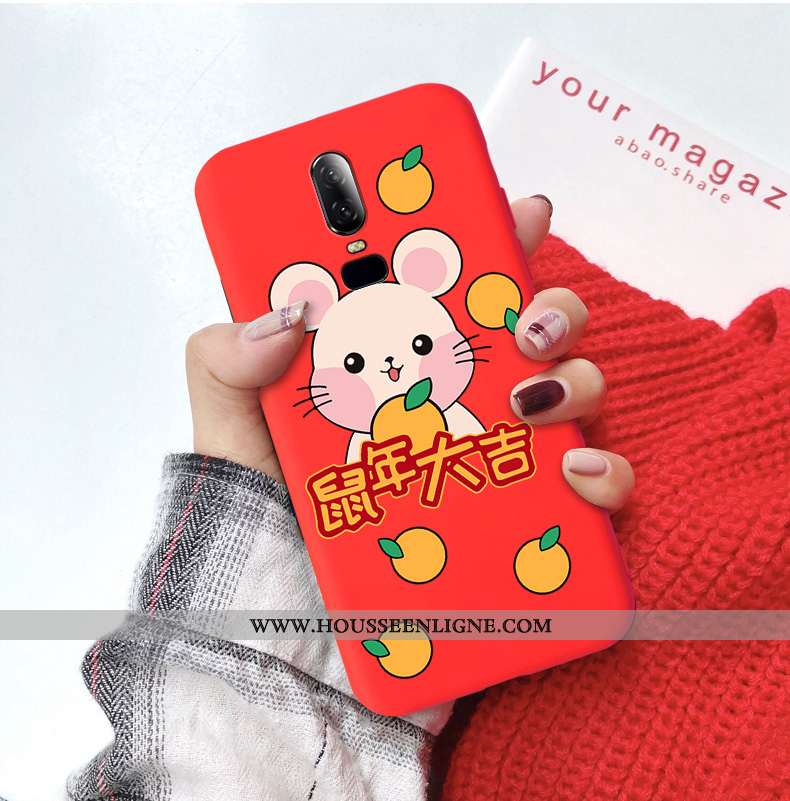 Coque Oneplus 6 Légère Fluide Doux Silicone Tout Compris Amoureux Charmant Rouge