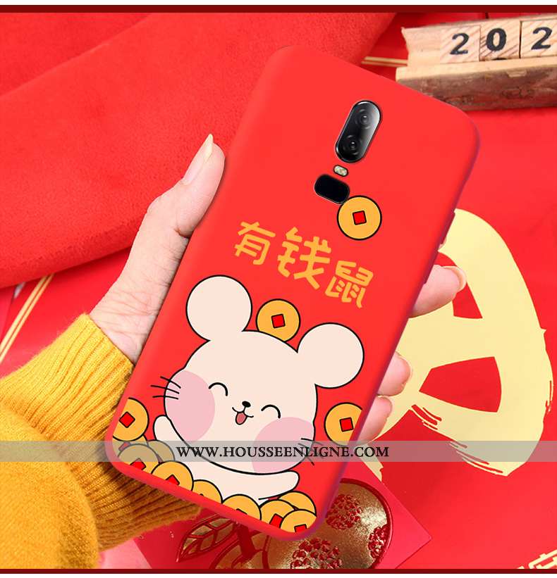 Coque Oneplus 6 Légère Fluide Doux Silicone Tout Compris Amoureux Charmant Rouge