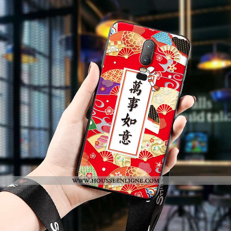 Coque Oneplus 6 Protection Gaufrage Art Dimensionnel Étui Silicone Rouge
