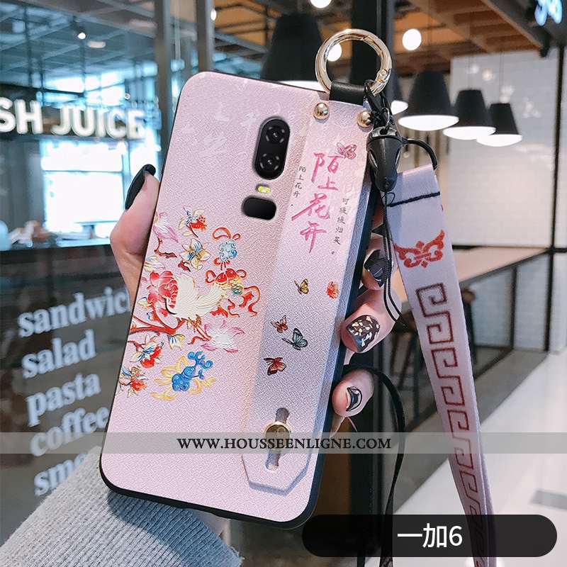 Coque Oneplus 6 Protection Ornements Suspendus Fleur Fluide Doux Bleu Net Rouge Téléphone Portable