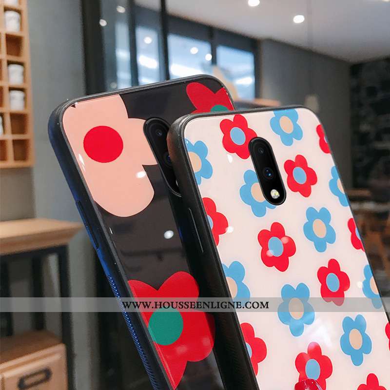 Coque Oneplus 6 Tendance Fluide Doux Étui Verre Personnalité Créatif Fleurs Bleu
