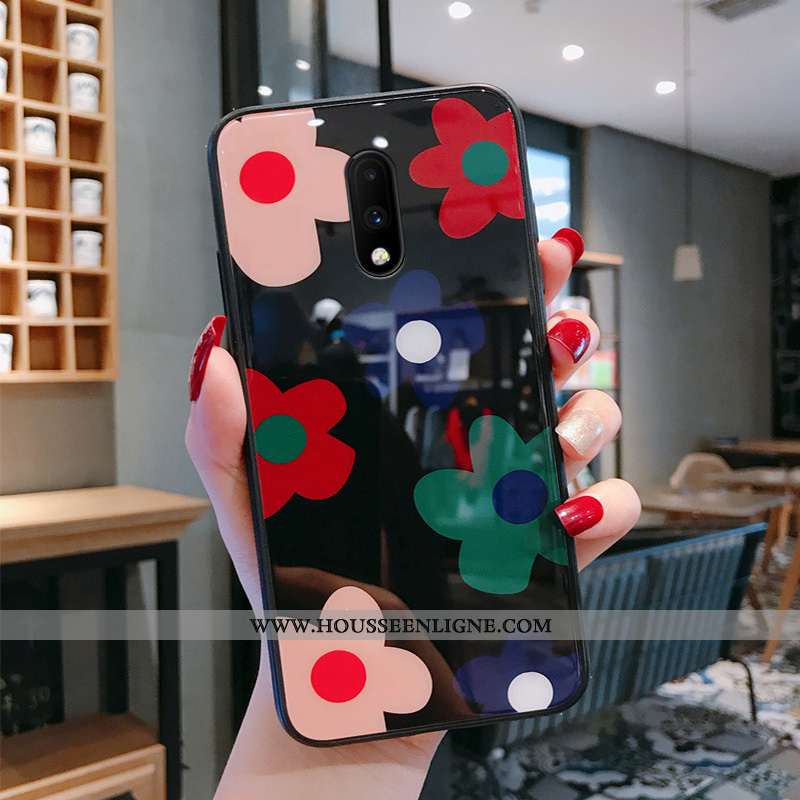 Coque Oneplus 6 Tendance Fluide Doux Étui Verre Personnalité Créatif Fleurs Bleu