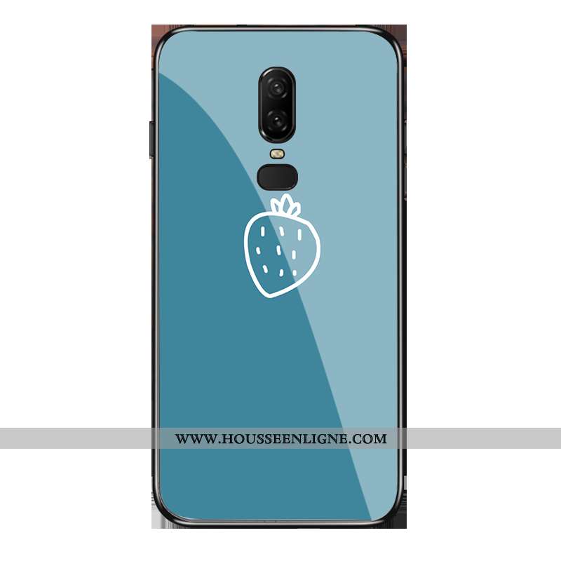Coque Oneplus 6 Verre Délavé En Daim Étui Bleu Téléphone Portable Petit