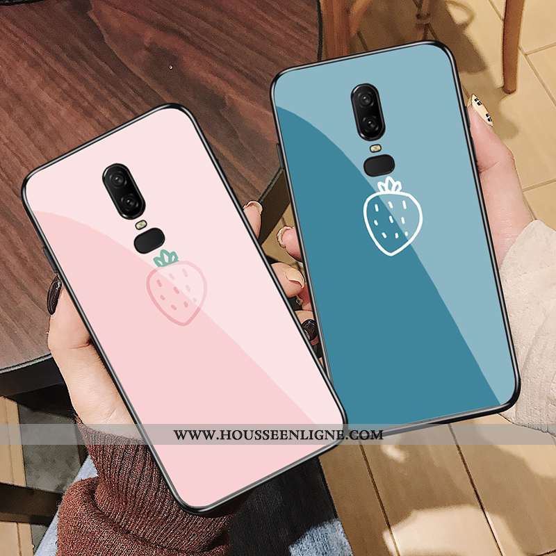 Coque Oneplus 6 Verre Délavé En Daim Étui Bleu Téléphone Portable Petit