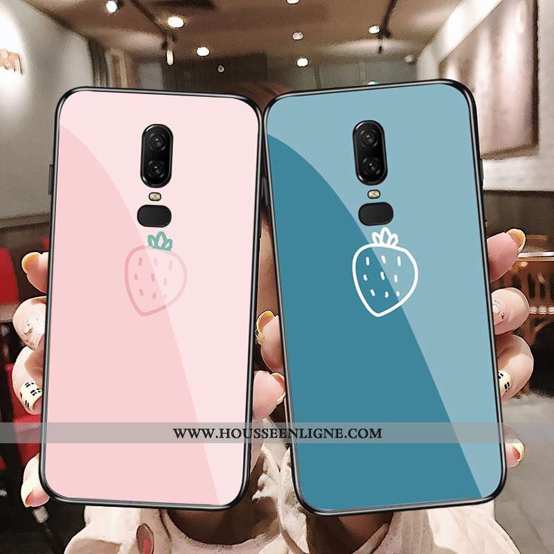 Coque Oneplus 6 Verre Délavé En Daim Étui Bleu Téléphone Portable Petit