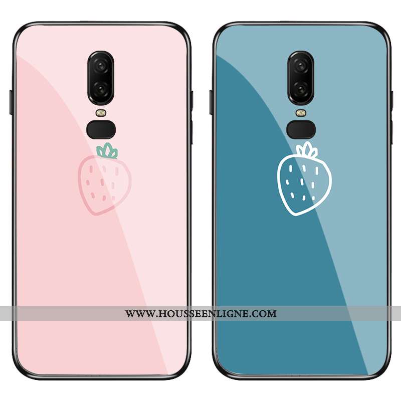 Coque Oneplus 6 Verre Délavé En Daim Étui Bleu Téléphone Portable Petit