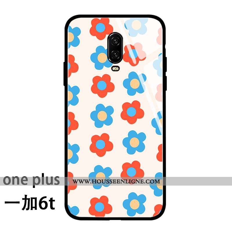 Coque Oneplus 6t Créatif Tendance Téléphone Portable Nouveau Fleurs Bleu Fluide Doux