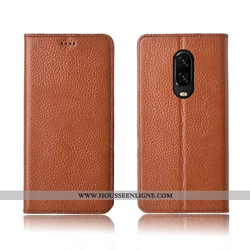 Coque Oneplus 6t Cuir Véritable Cuir Fluide Doux Clamshell Tout Compris Téléphone Portable Khaki