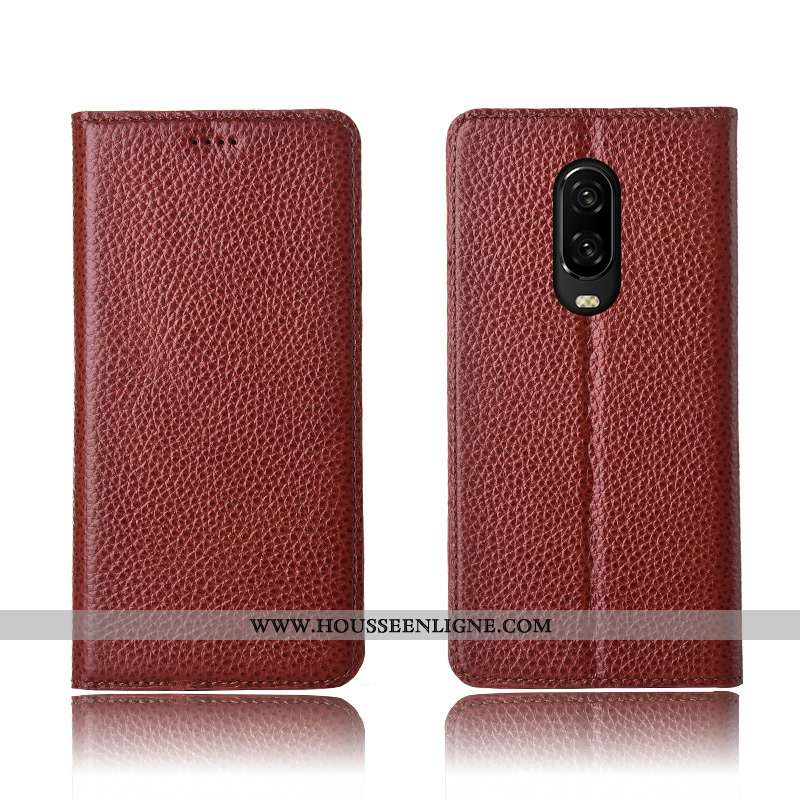 Coque Oneplus 6t Cuir Véritable Cuir Fluide Doux Clamshell Tout Compris Téléphone Portable Khaki