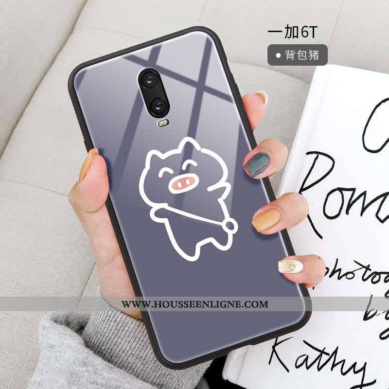 Coque Oneplus 6t Dessin Animé Fluide Doux Miroir Silicone Étui Protection Verre Turquoise