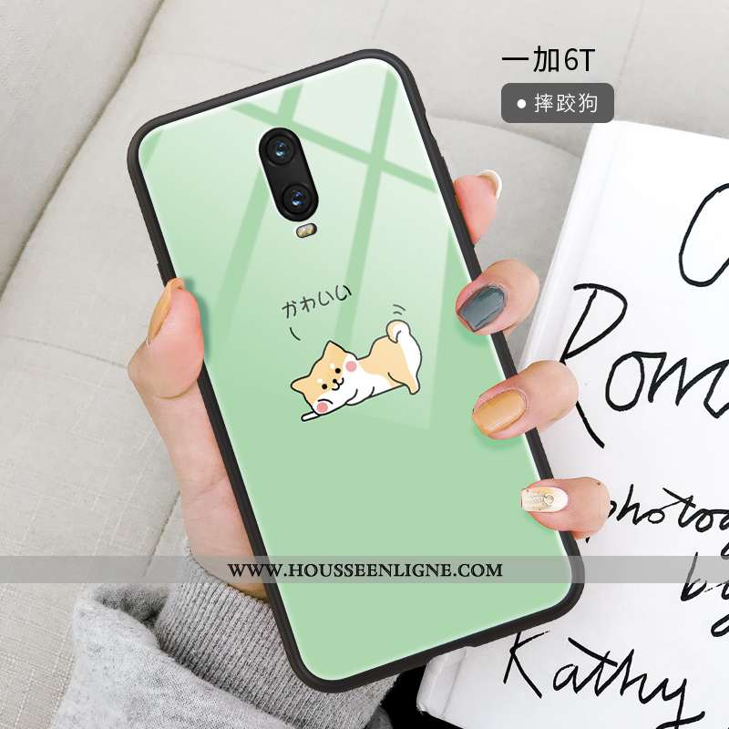Coque Oneplus 6t Dessin Animé Fluide Doux Miroir Silicone Étui Protection Verre Turquoise