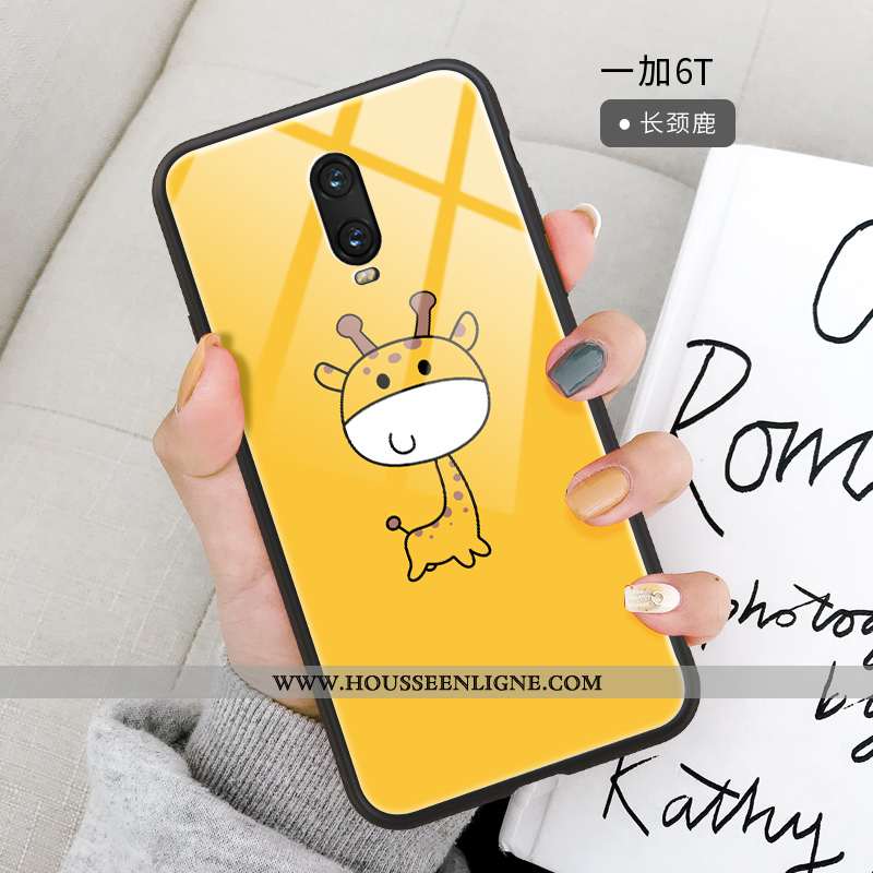 Coque Oneplus 6t Dessin Animé Fluide Doux Miroir Silicone Étui Protection Verre Turquoise