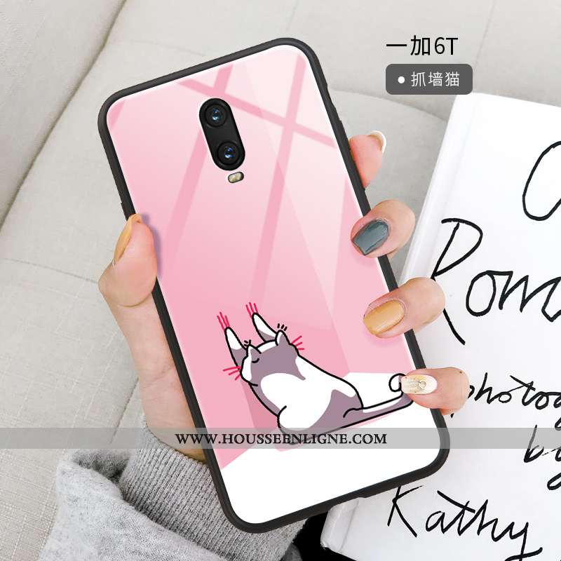 Coque Oneplus 6t Dessin Animé Fluide Doux Miroir Silicone Étui Protection Verre Turquoise