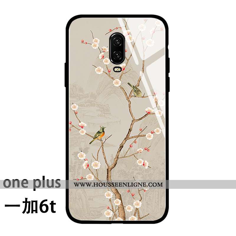 Coque Oneplus 6t Fluide Doux Silicone Incassable Style Chinois Personnalité Tout Compris Beige
