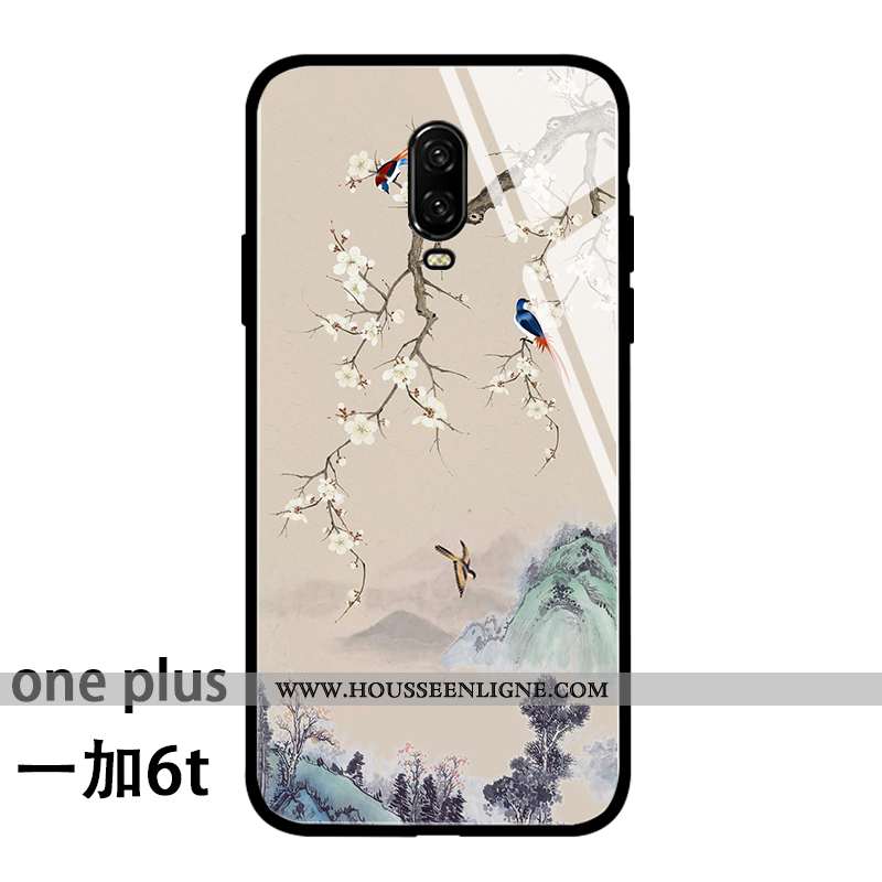 Coque Oneplus 6t Fluide Doux Silicone Incassable Style Chinois Personnalité Tout Compris Beige