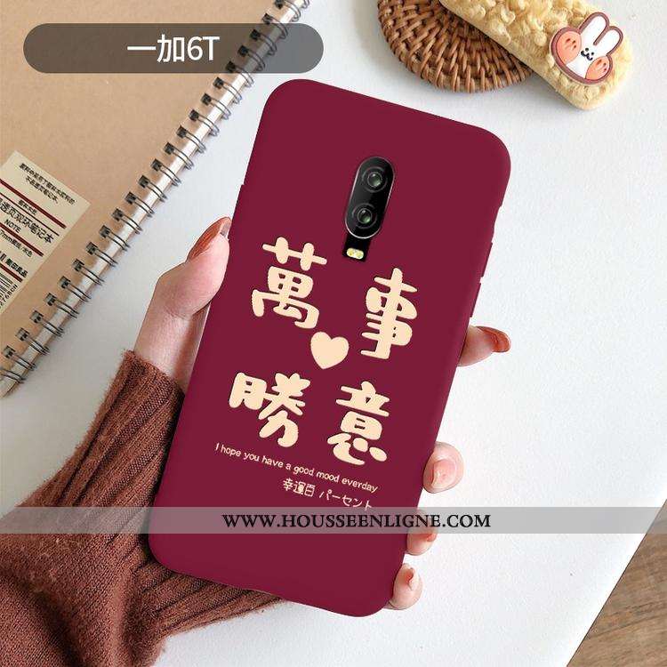 Coque Oneplus 6t Légère Fluide Doux Net Rouge Rouge Téléphone Portable Protection Créatif