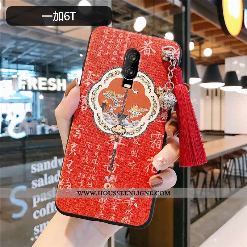 Coque Oneplus 6t Légère Fluide Doux Tout Compris Net Rouge Protection À Franges Téléphone Portable R