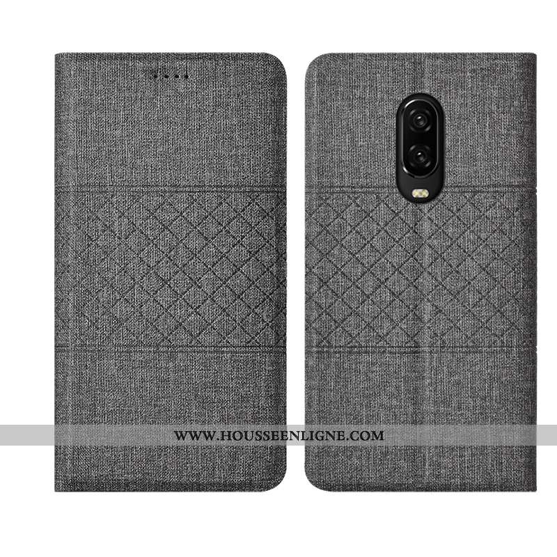 Coque Oneplus 6t Protection Cuir Lin Étui Plaid Tout Compris Rose