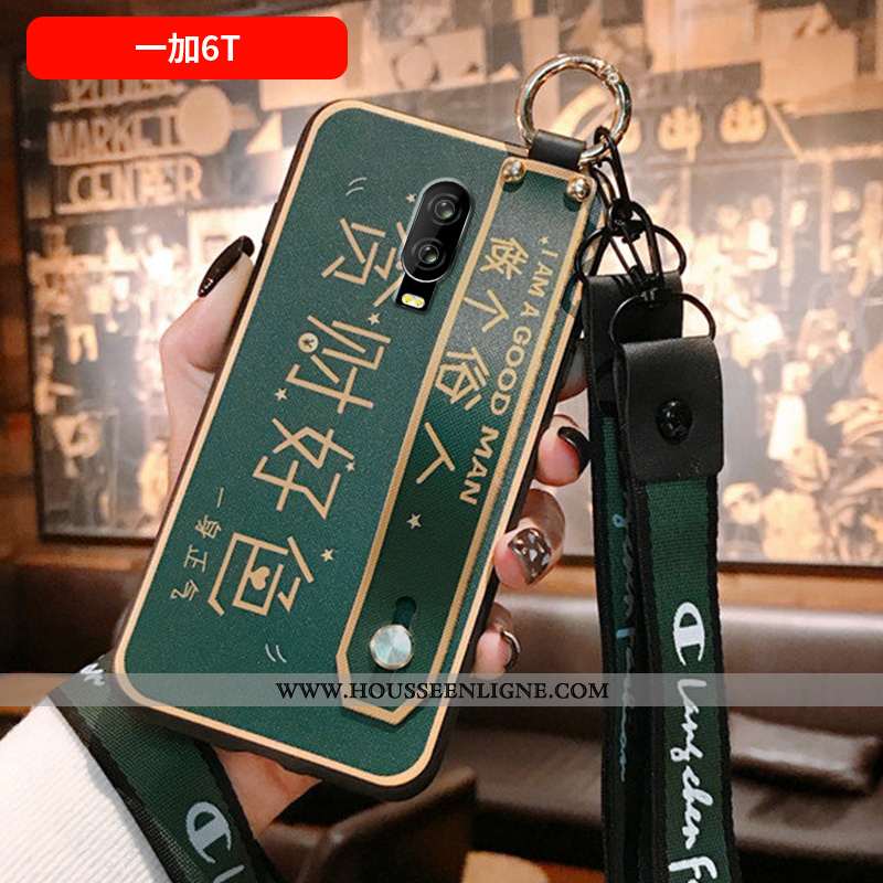 Coque Oneplus 6t Protection Personnalité Tout Compris Mode Vert Support Silicone Gris