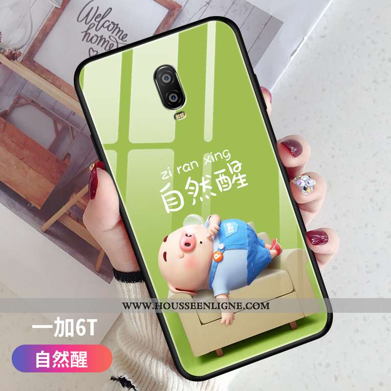 Coque Oneplus 6t Protection Verre Net Rouge Fluide Doux Créatif Tendance Téléphone Portable