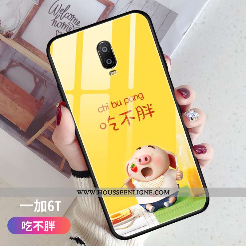 Coque Oneplus 6t Protection Verre Net Rouge Fluide Doux Créatif Tendance Téléphone Portable