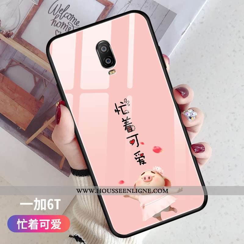 Coque Oneplus 6t Protection Verre Net Rouge Fluide Doux Créatif Tendance Téléphone Portable