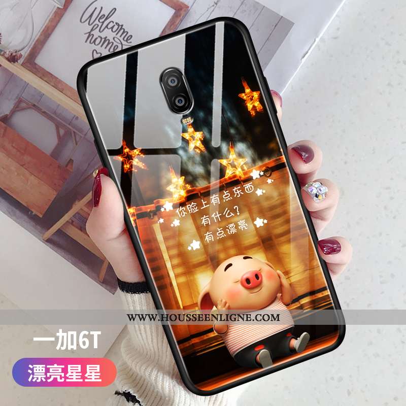 Coque Oneplus 6t Protection Verre Net Rouge Fluide Doux Créatif Tendance Téléphone Portable