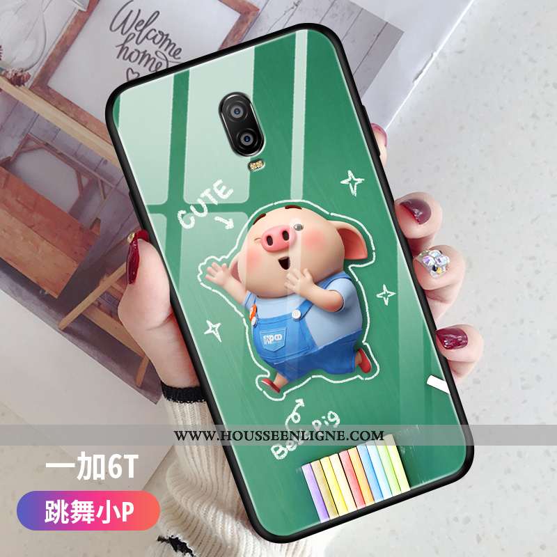 Coque Oneplus 6t Protection Verre Net Rouge Fluide Doux Créatif Tendance Téléphone Portable