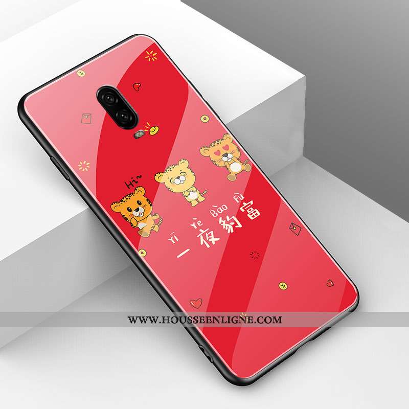 Coque Oneplus 6t Protection Verre Rouge Fluide Doux Mode Animal Charmant