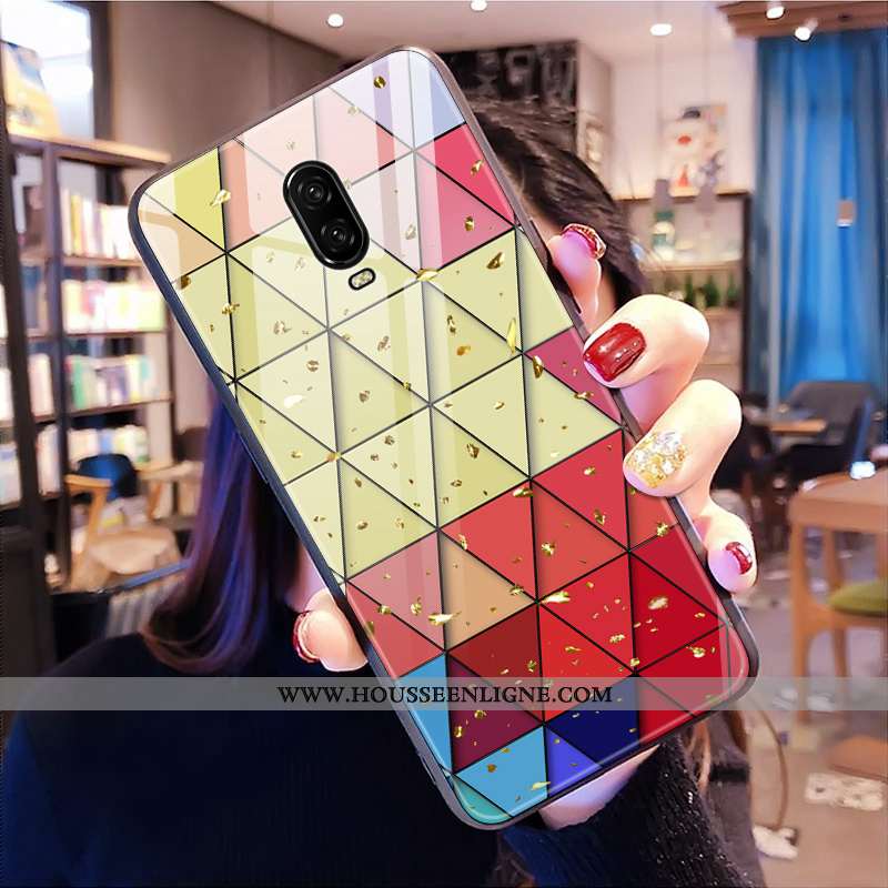 Coque Oneplus 6t Tendance Verre Rouge Cœur Net Rouge Personnalité