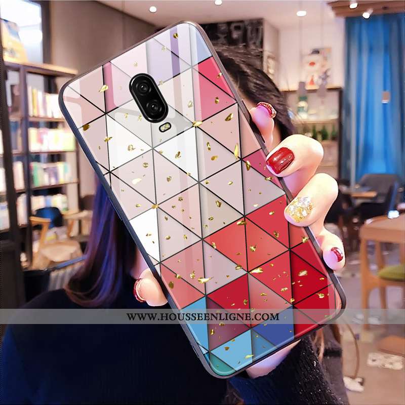 Coque Oneplus 6t Tendance Verre Rouge Cœur Net Rouge Personnalité