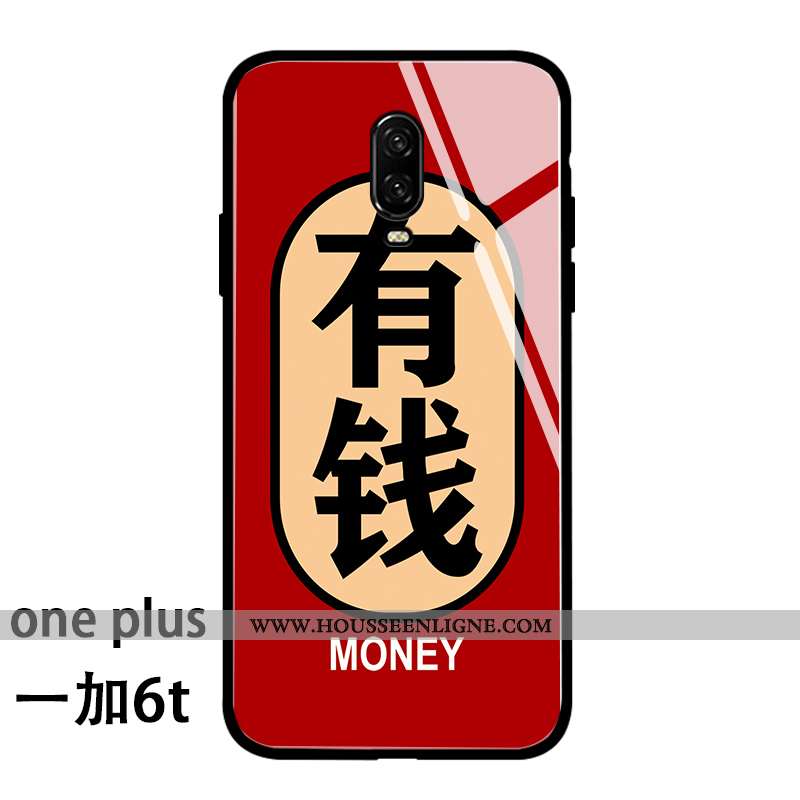 Coque Oneplus 6t Verre Personnalité Incassable Drôle Téléphone Portable Silicone Rouge