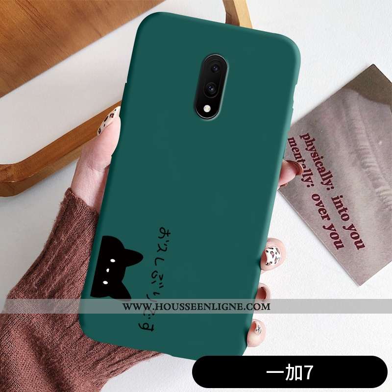 Coque Oneplus 7 Légère Fluide Doux Ultra Silicone Chat Simple Amoureux Verte