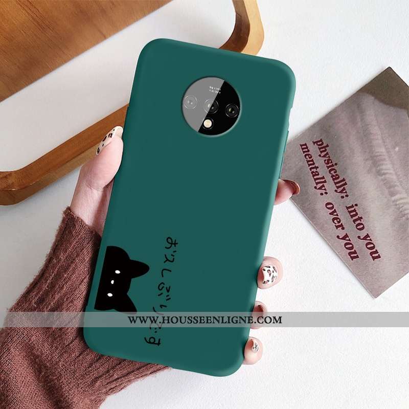 Coque Oneplus 7 Légère Fluide Doux Ultra Silicone Chat Simple Amoureux Verte