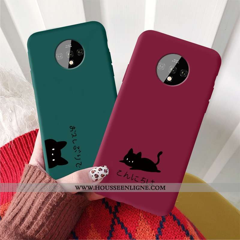 Coque Oneplus 7 Légère Fluide Doux Ultra Silicone Chat Simple Amoureux Verte