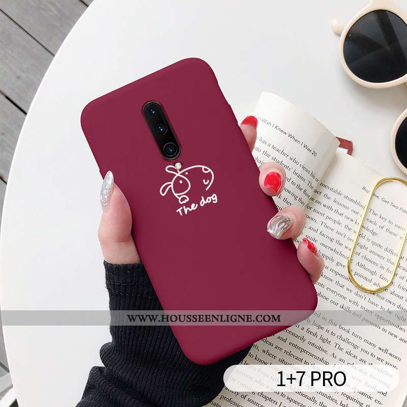 Coque Oneplus 7 Pro Créatif Dessin Animé Chiens Fluide Doux Rouge Incassable