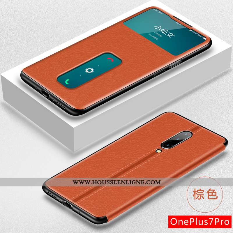 Coque Oneplus 7 Pro Cuir Fluide Doux Téléphone Portable Créatif Protection Personnalité Légère Rouge
