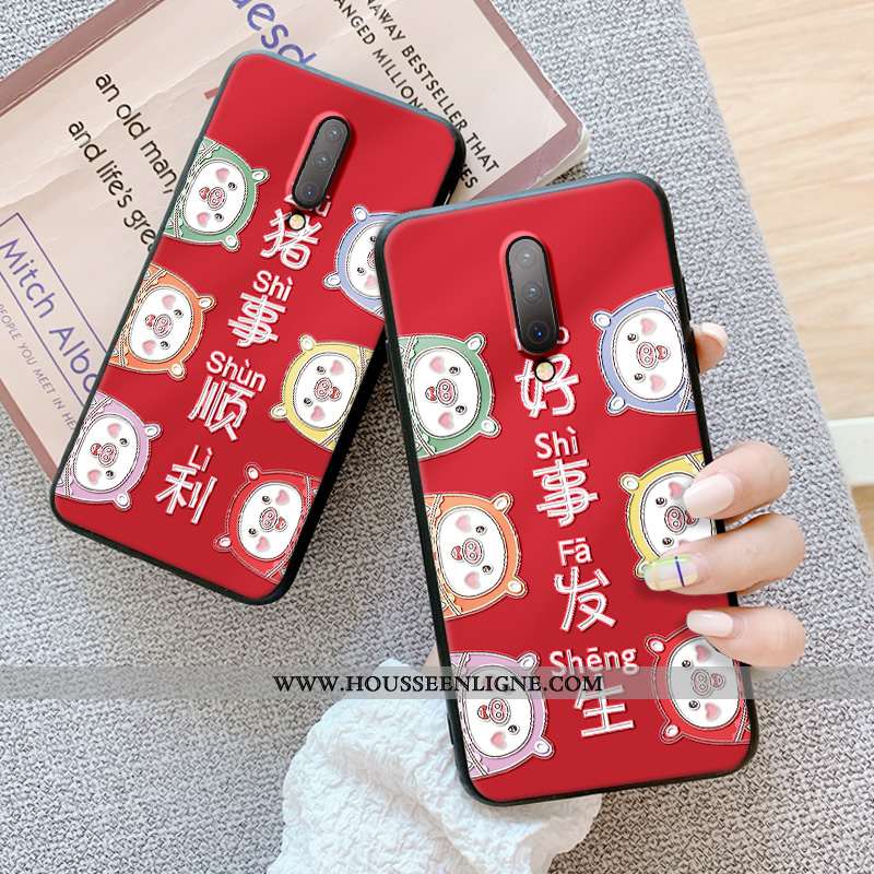 Coque Oneplus 7 Pro Gaufrage Ultra Fluide Doux Téléphone Portable Dimensionnel Étui Légère Rouge