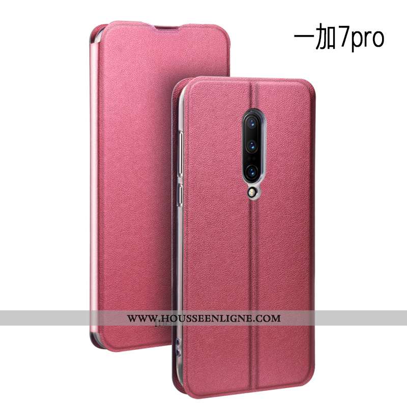 Coque Oneplus 7 Pro Protection Tendance Étui Légère Cuir Fluide Doux Clamshell Rouge