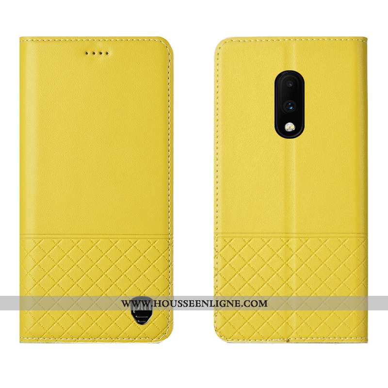 Coque Oneplus 7 Protection Cuir Véritable Tout Compris Téléphone Portable Housse Étui Jaune