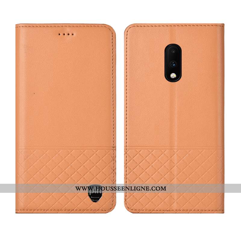 Coque Oneplus 7 Protection Cuir Véritable Tout Compris Téléphone Portable Housse Étui Jaune