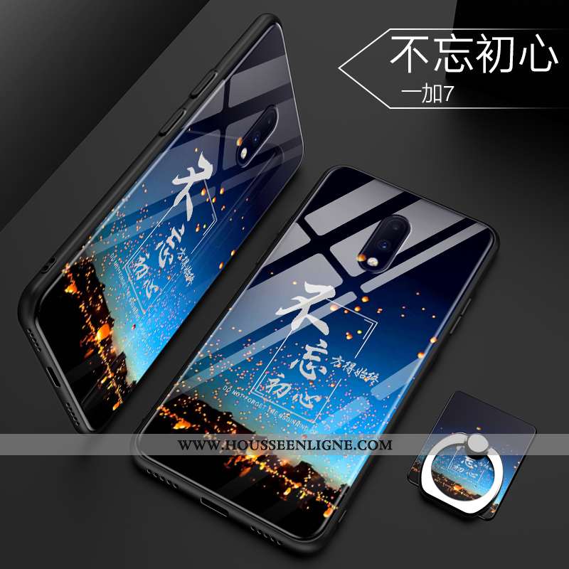 Coque Oneplus 7 Protection Verre Créatif Net Rouge Tout Compris Téléphone Portable Tendance Bleu
