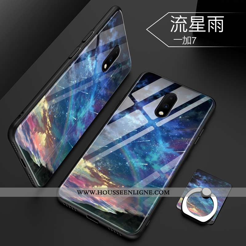 Coque Oneplus 7 Protection Verre Créatif Net Rouge Tout Compris Téléphone Portable Tendance Bleu