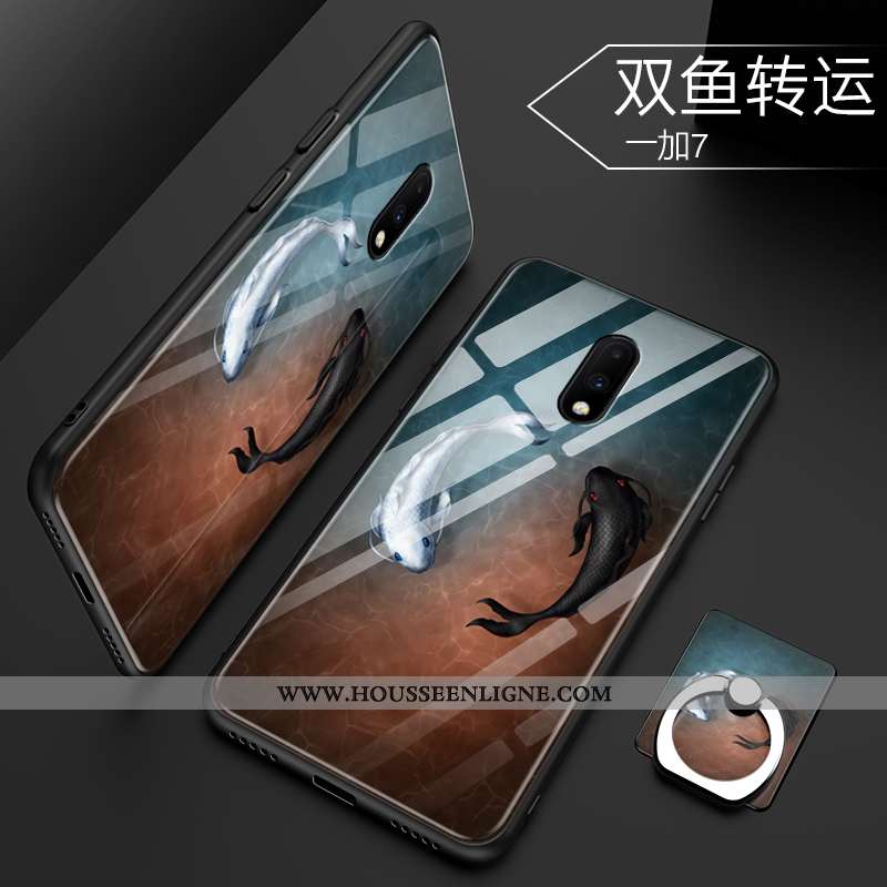 Coque Oneplus 7 Protection Verre Créatif Net Rouge Tout Compris Téléphone Portable Tendance Bleu