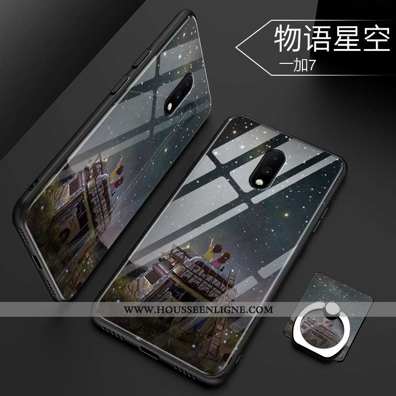 Coque Oneplus 7 Protection Verre Créatif Net Rouge Tout Compris Téléphone Portable Tendance Bleu