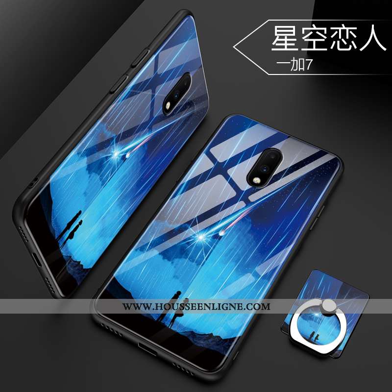 Coque Oneplus 7 Protection Verre Créatif Net Rouge Tout Compris Téléphone Portable Tendance Bleu