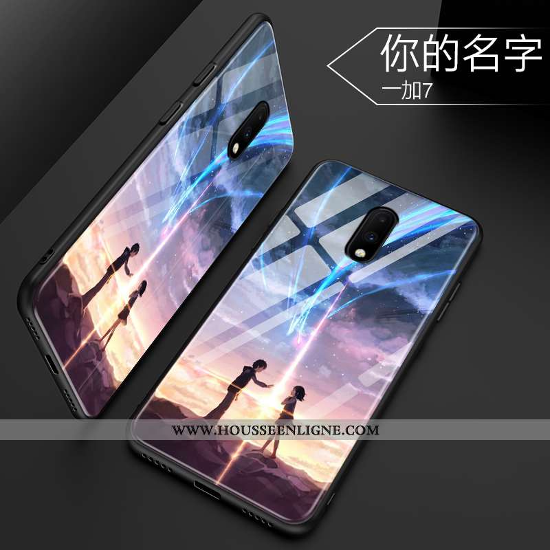 Coque Oneplus 7 Protection Verre Créatif Net Rouge Tout Compris Téléphone Portable Tendance Bleu