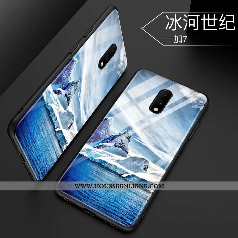 Coque Oneplus 7 Protection Verre Créatif Net Rouge Tout Compris Téléphone Portable Tendance Bleu